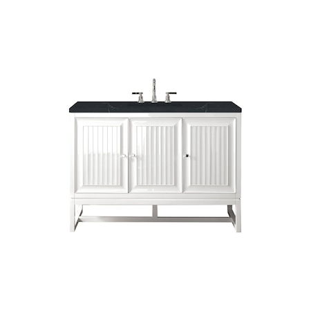James Martin Vanities Athens 48in Single Vanity, Glossy White w/ 3 CM Charcoal Soapstone Quartz Top E645-V48-GW-3CSP